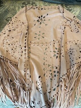 Laser-Cut Fringe Suede Shawl - Blush